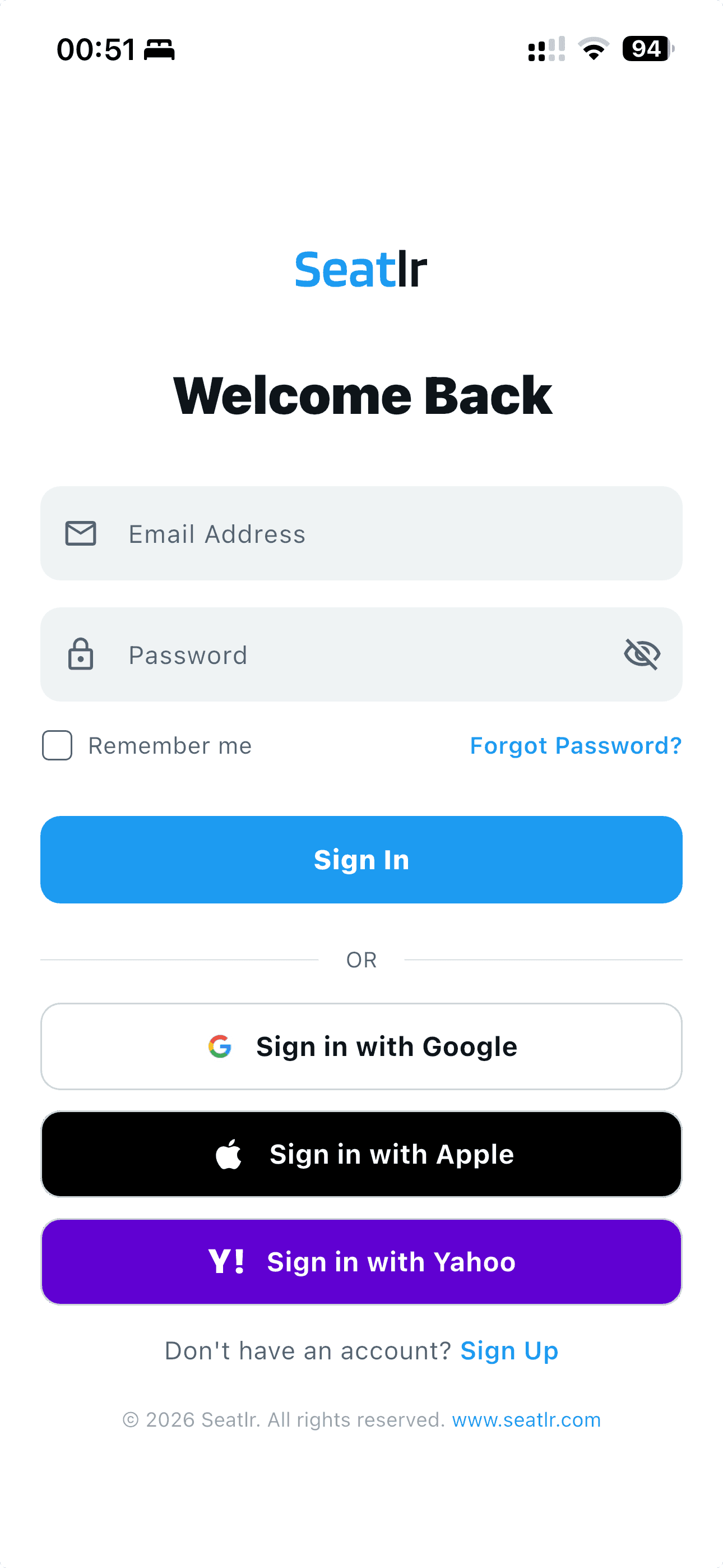 Seatlr App - Login